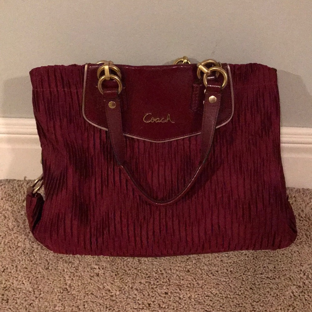 Dark red ruched coach purse
